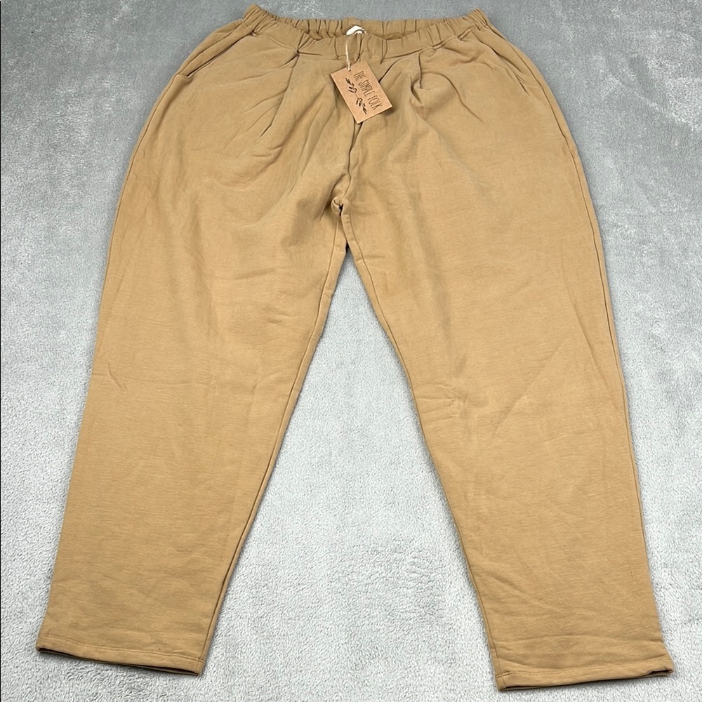 NEW The Simple Folk 12 Organic Cotton Womens Camel Brown Fleece Jogger Sweatpant